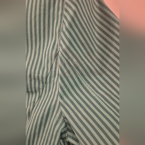 Lafayette 148 New York Teal/ Green Striped Button Down Shirt - Picture 5 of 5